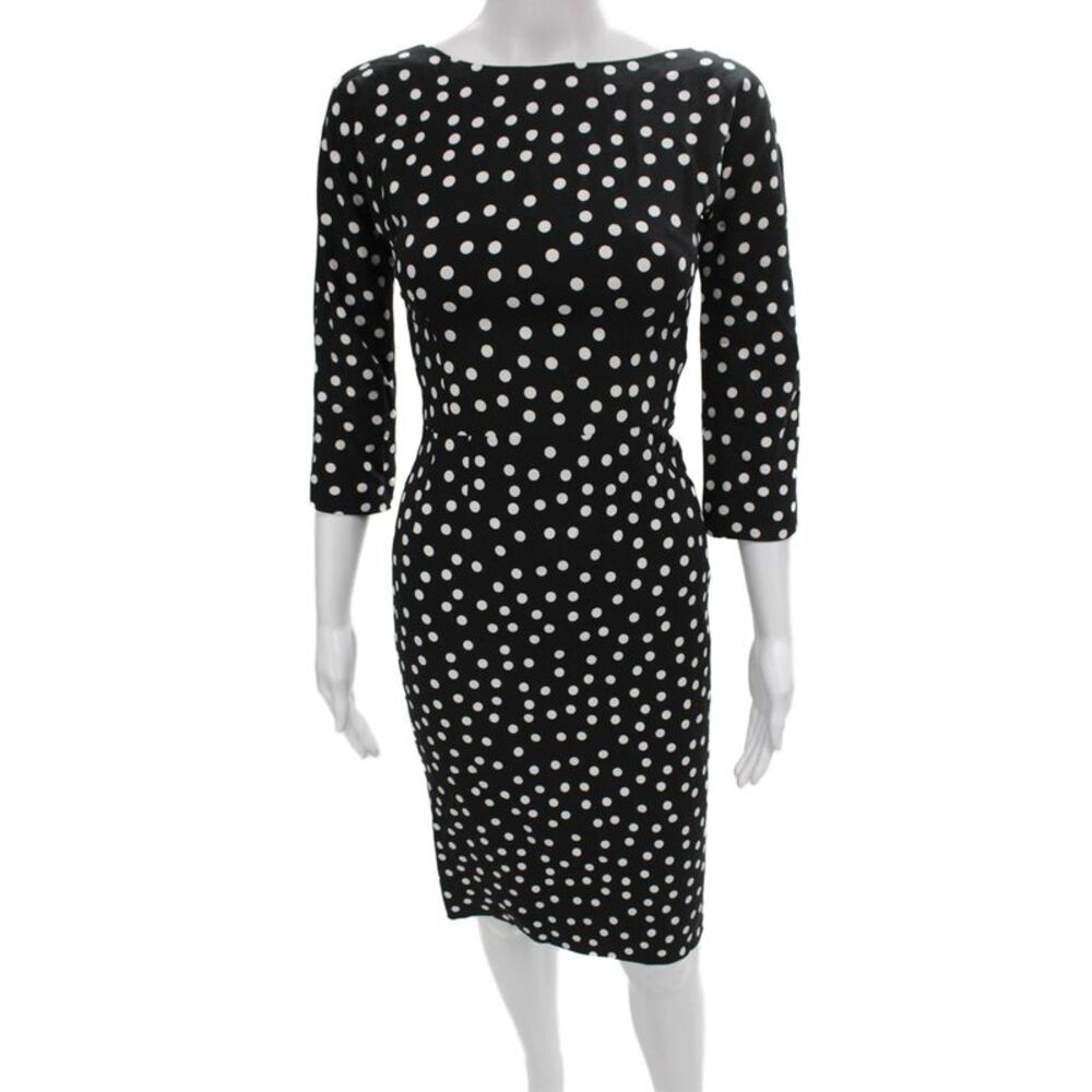 Dolce & Gabbana Womens Sheath Dress Black Polka Dot Boat Neck 3/4Sleeve Size 38